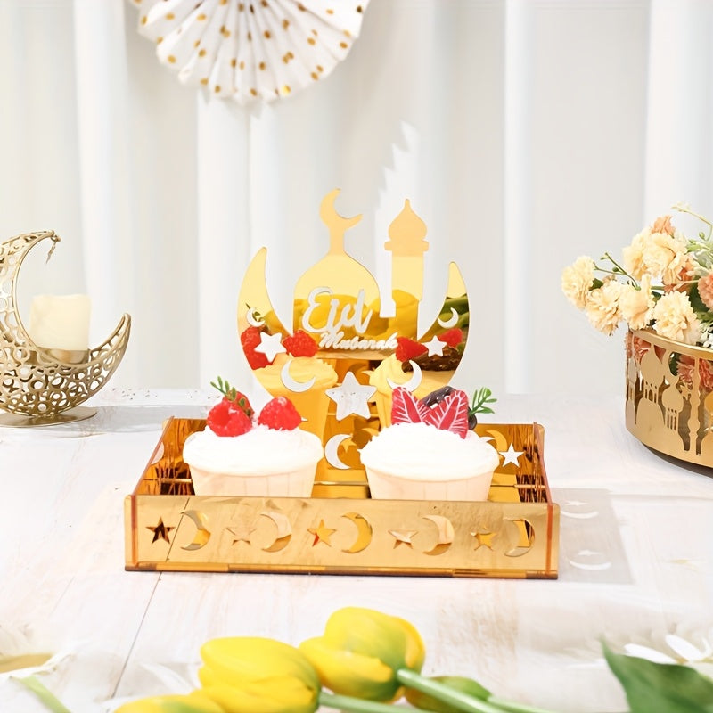 Golden Acrylic Eid Moon Star Dessert Tray-3