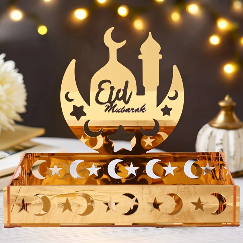 Golden Acrylic Eid Moon Star Dessert Tray-2