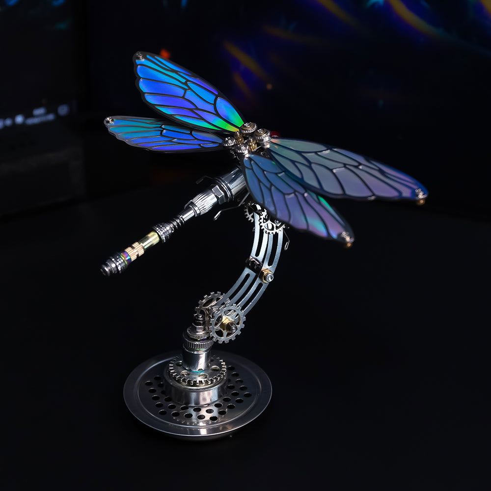 Assembled Dragonfly DIY model shown with its kit components