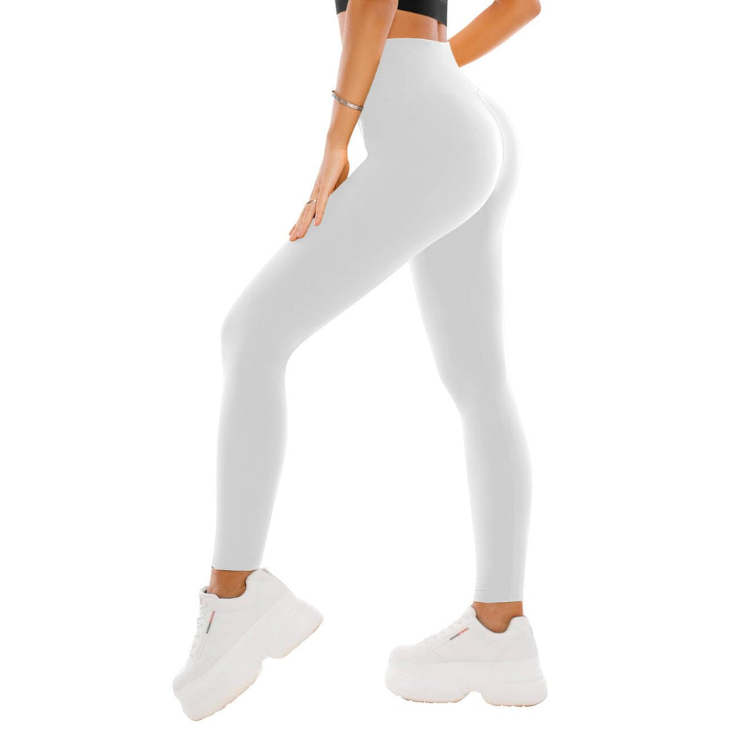 Full-length high waisted leggings shown in a lunge, demonstrating stretch and shape retention