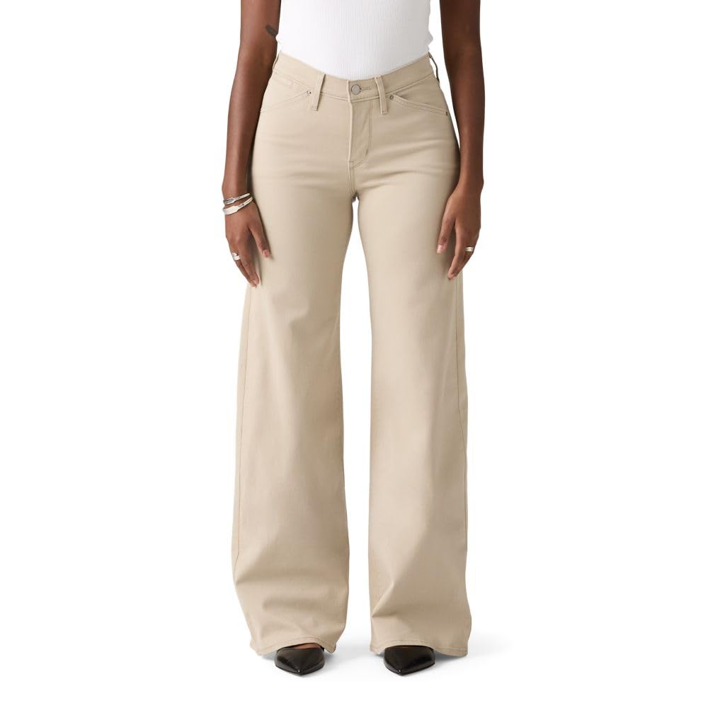 Side-angle view of women's 318 shaping wide-leg jeans emphasizing the flared leg opening
