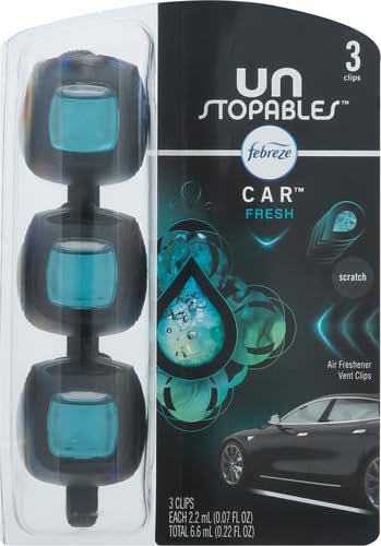 Febreze Car Air Freshener, Odor-Fighting Automotive Vent Clip, Scented Car Accessories, Long Lasting for Strong Odors, Unstopables Fresh Scent, .07 fl oz, 4 Count Jansha Store