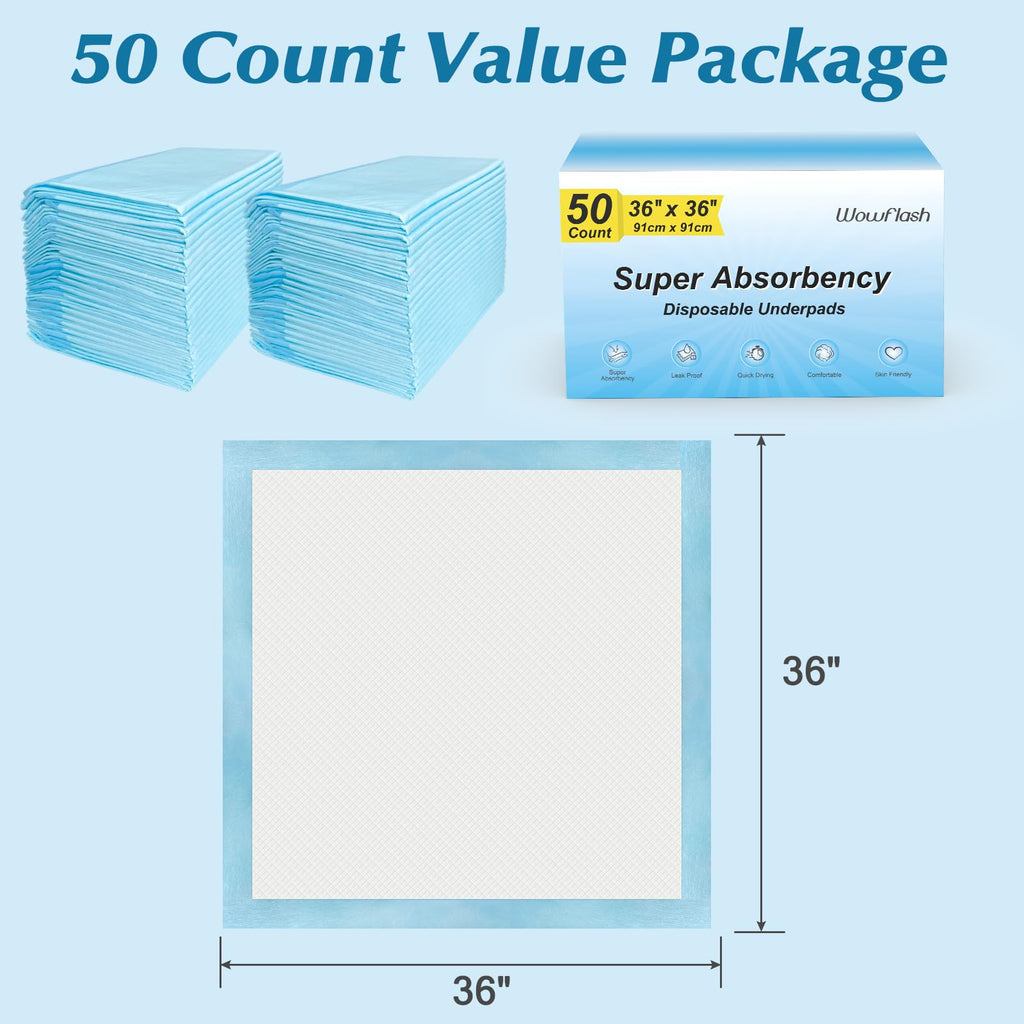 50 Count 30” x 36” Super Absorbency Disposable Underpads - Jansha Store