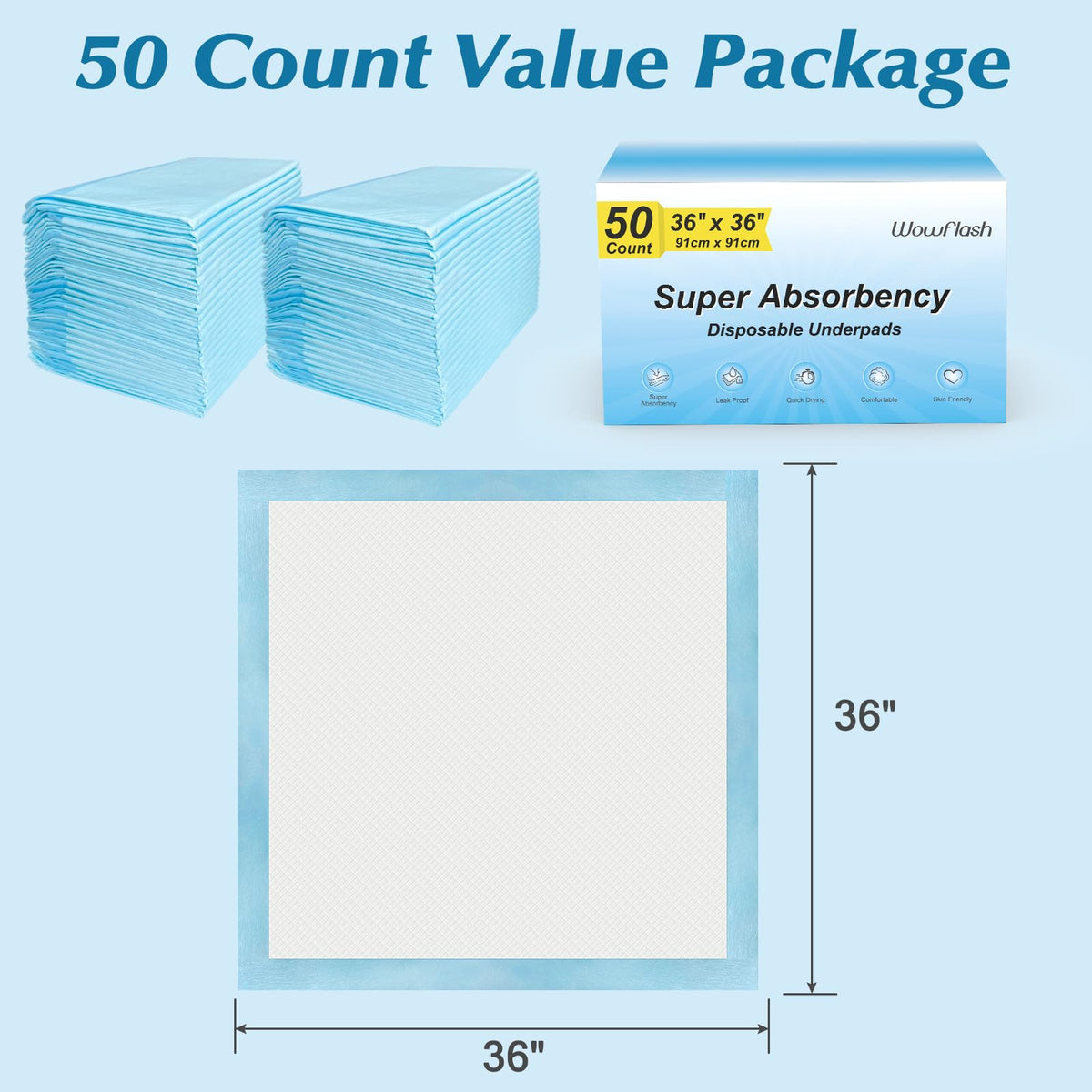 50 Count 30” x 36” Super Absorbency Disposable Underpads - Jansha Store