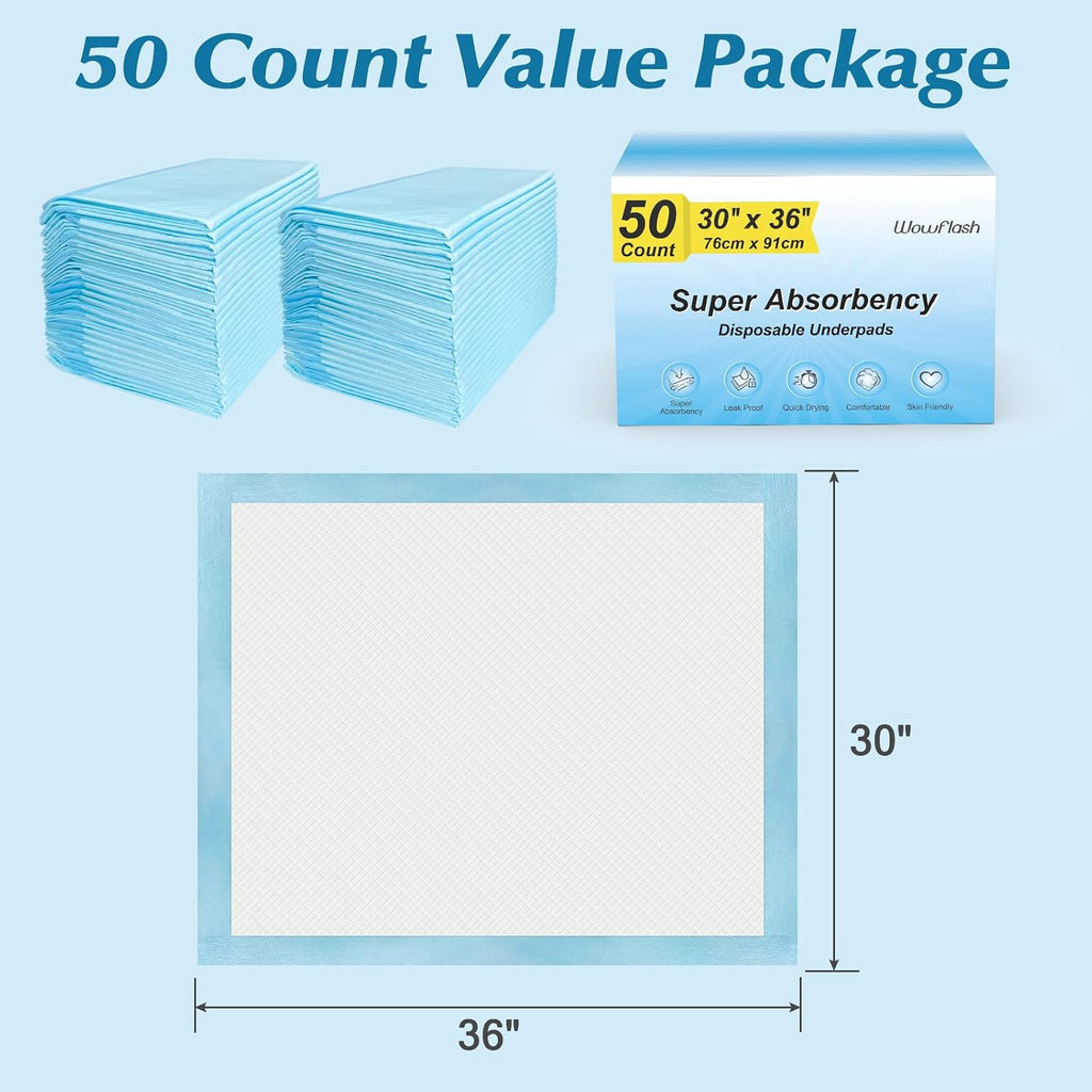 50 Count 30” x 36” Super Absorbency Disposable Underpads - Jansha Store