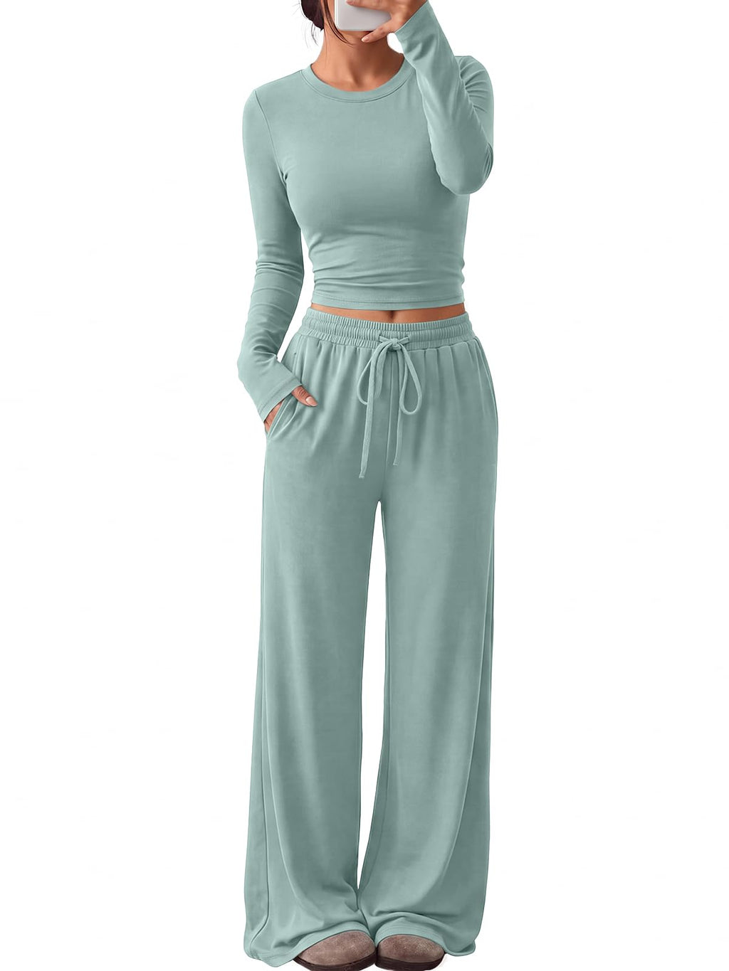 Lounge set pants shown with elastic waistband detail