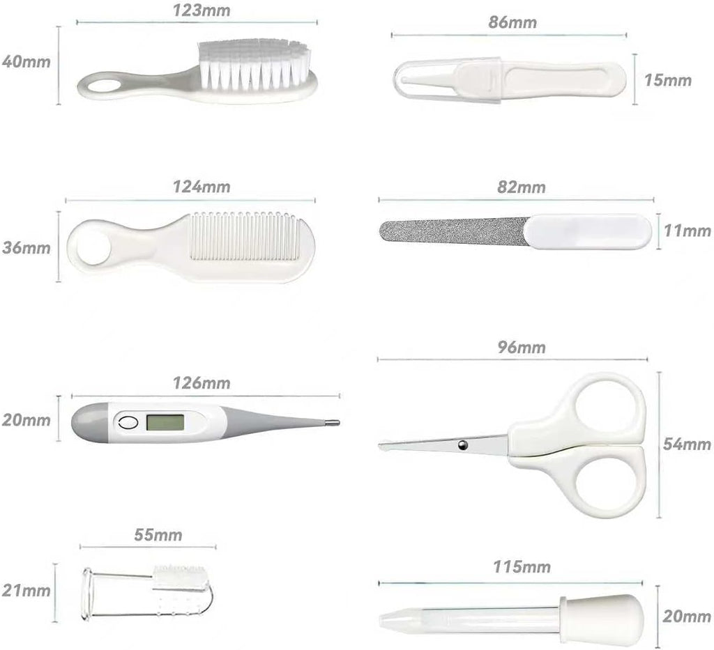 Baby Grooming Kit, Infant Safety Care Set with Hair Brush Comb Nail Clipper Nasal Aspirator,Baby Essentials Kit for Newborn Girls Boys (Grey White) Jansha Store