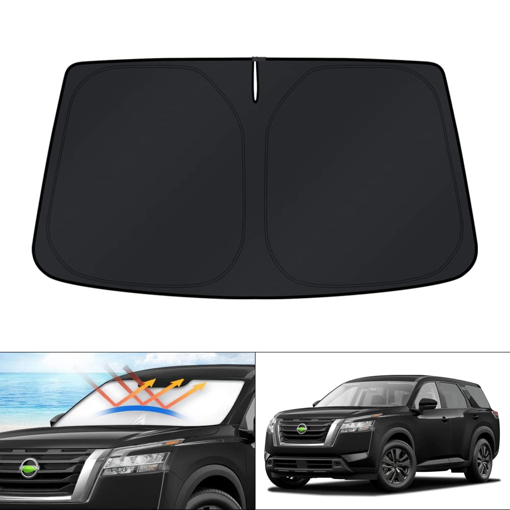 KUST Windshield Sun Shade for 2017-2026 Tesla Model Y/Model 3 Sunshade Accessories (Fit 2025-2026 Model Y Juniper / 2024 Model 3 Highland) Upgraded Foldable Sunshade, Blocks UV Rays Keep Car Cool Jansha Store