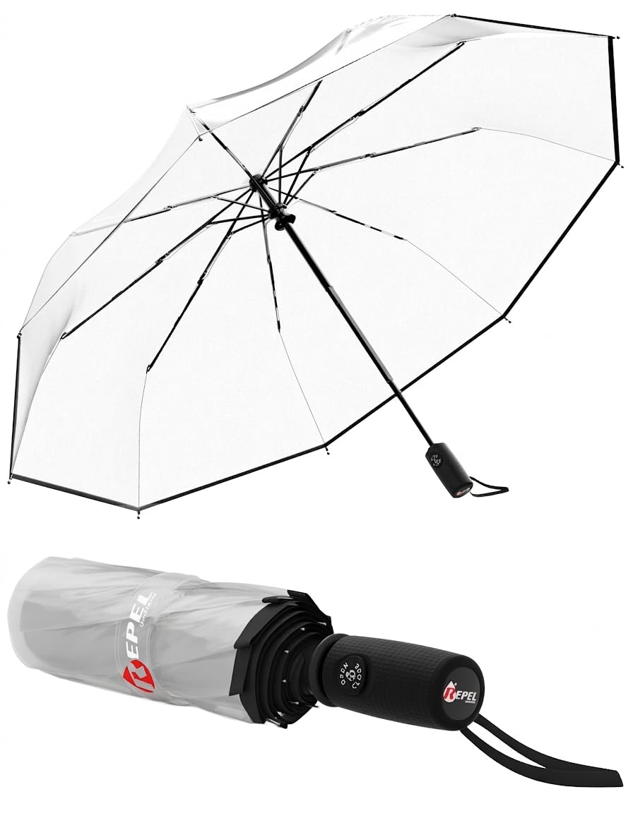 Windproof Travel Umbrella - Compact & Withstands Winds up to 100MPH, Strongest Premium Auto Folding Umbrella for Rain and Sun - Durable, Light & Portable for Women & Men, Fits Backpack & Cars Jansha Store