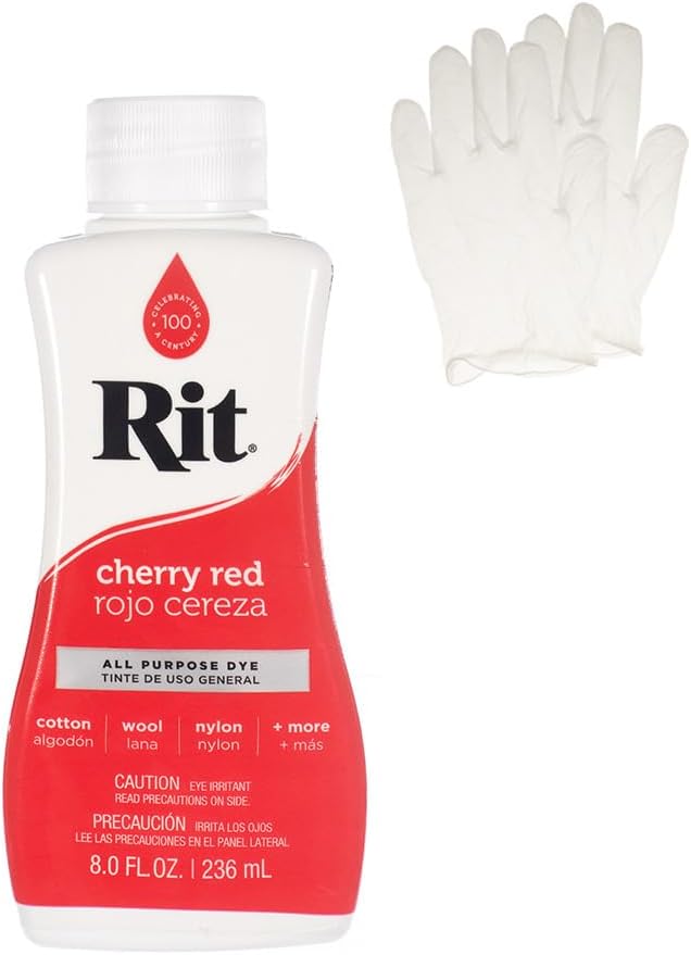 Rit Dye – Liquid Fabric Dye for Crafting, Clothing, and Décor – 8 oz. Bottle – Cherry Red (Gloves Included) Jansha Store