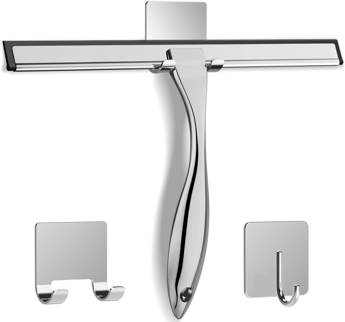 All-Purpose Stainless Steel Shower Squeegee for Shower Glass Door with 2 Adhesive Hooks, Bathroom Cleaner Tool Household Window Mirror Squeegee , Cleaning Tile Wall, Car, 10 Inch Silver Jansha Store