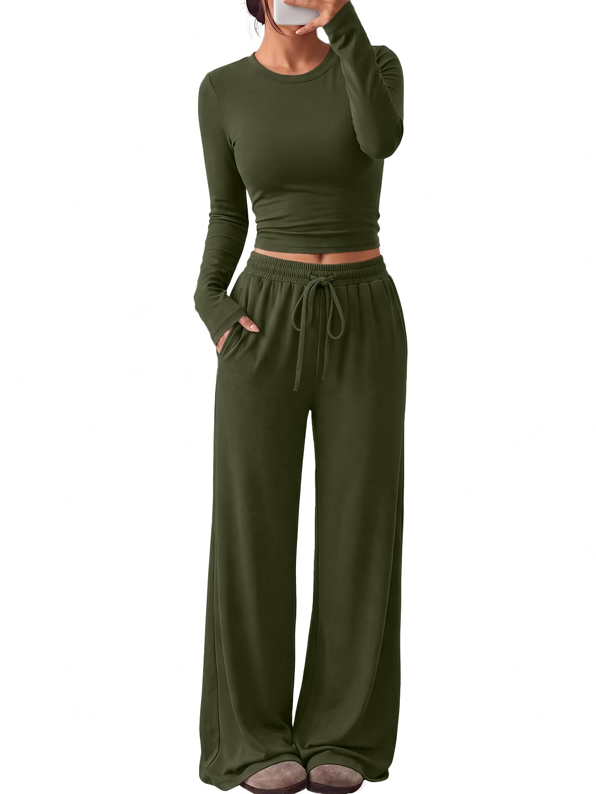 Trendy Queen Women's 2 Piece 2026 Fall Fashion Lounge Set with Pockets Jansha Store