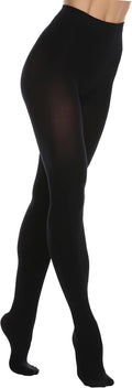 Black 80 denier soft opaque tights shown on legs, full-length style