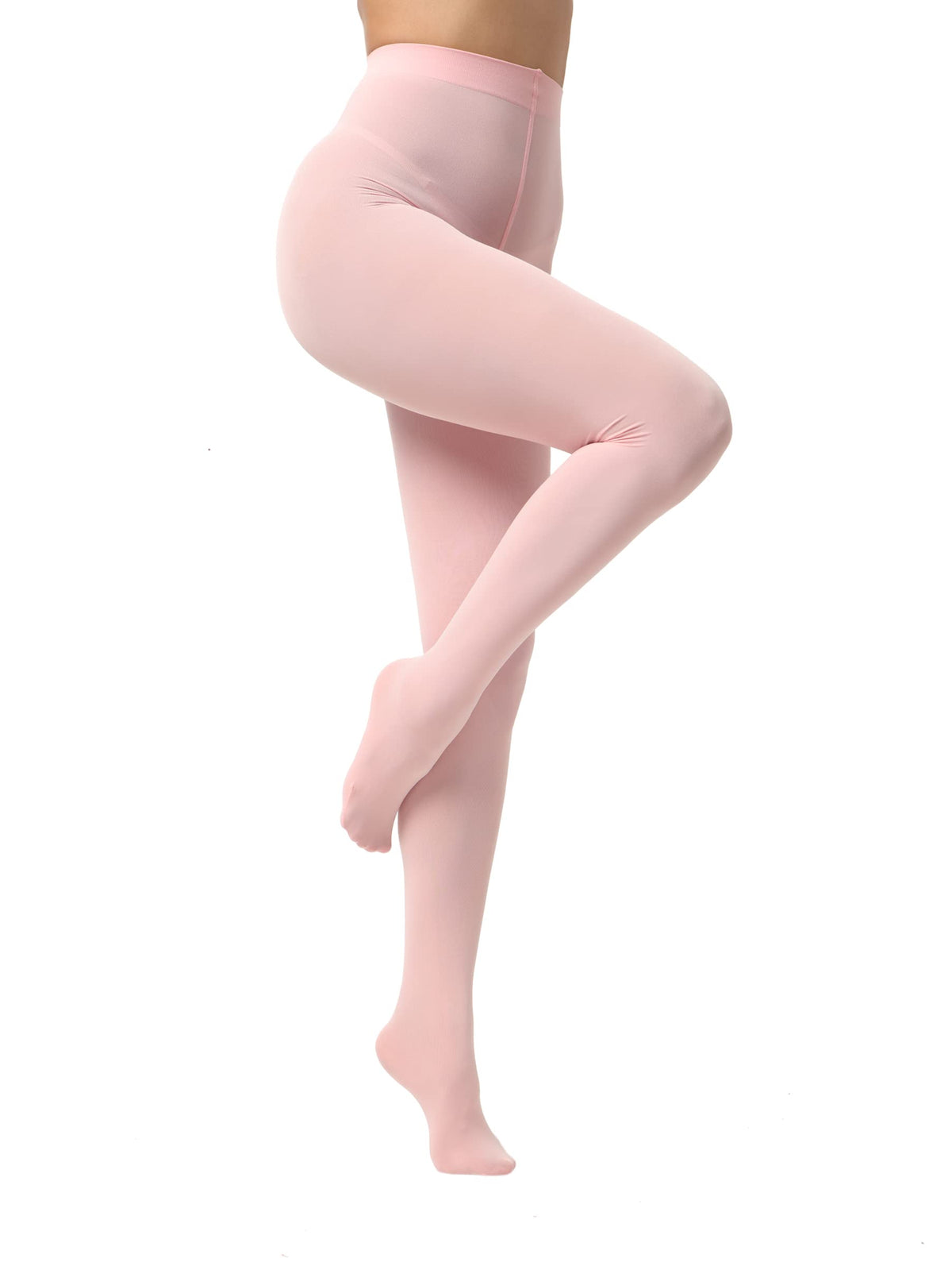 Model walking in black soft opaque tights, matte leg finish