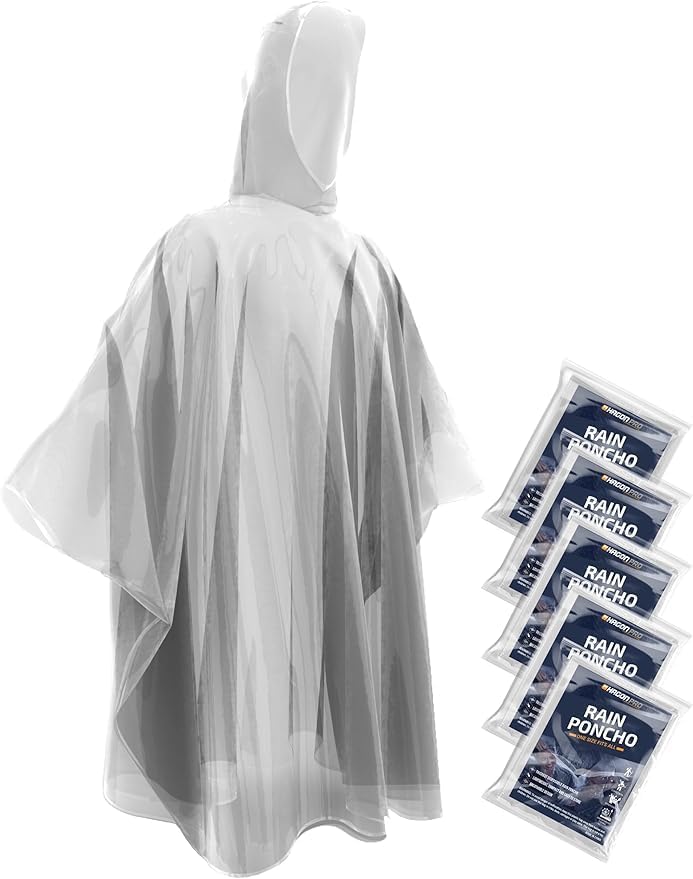 Hagon PRO Disposable Rain Ponchos for Adults, Hooded Poncho, Family 5 Pack Jansha Store