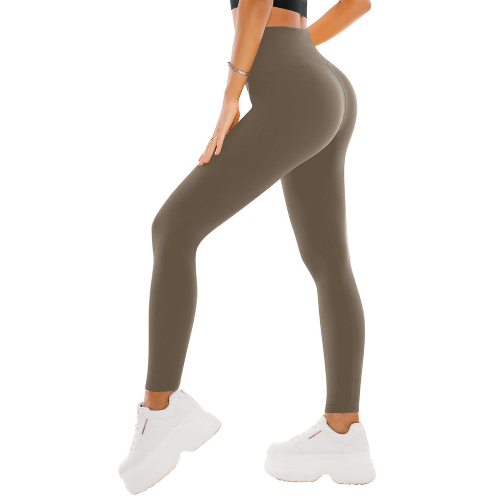 Model in a workout pose wearing black high waisted leggings, showing stretch and squat-proof coverage
