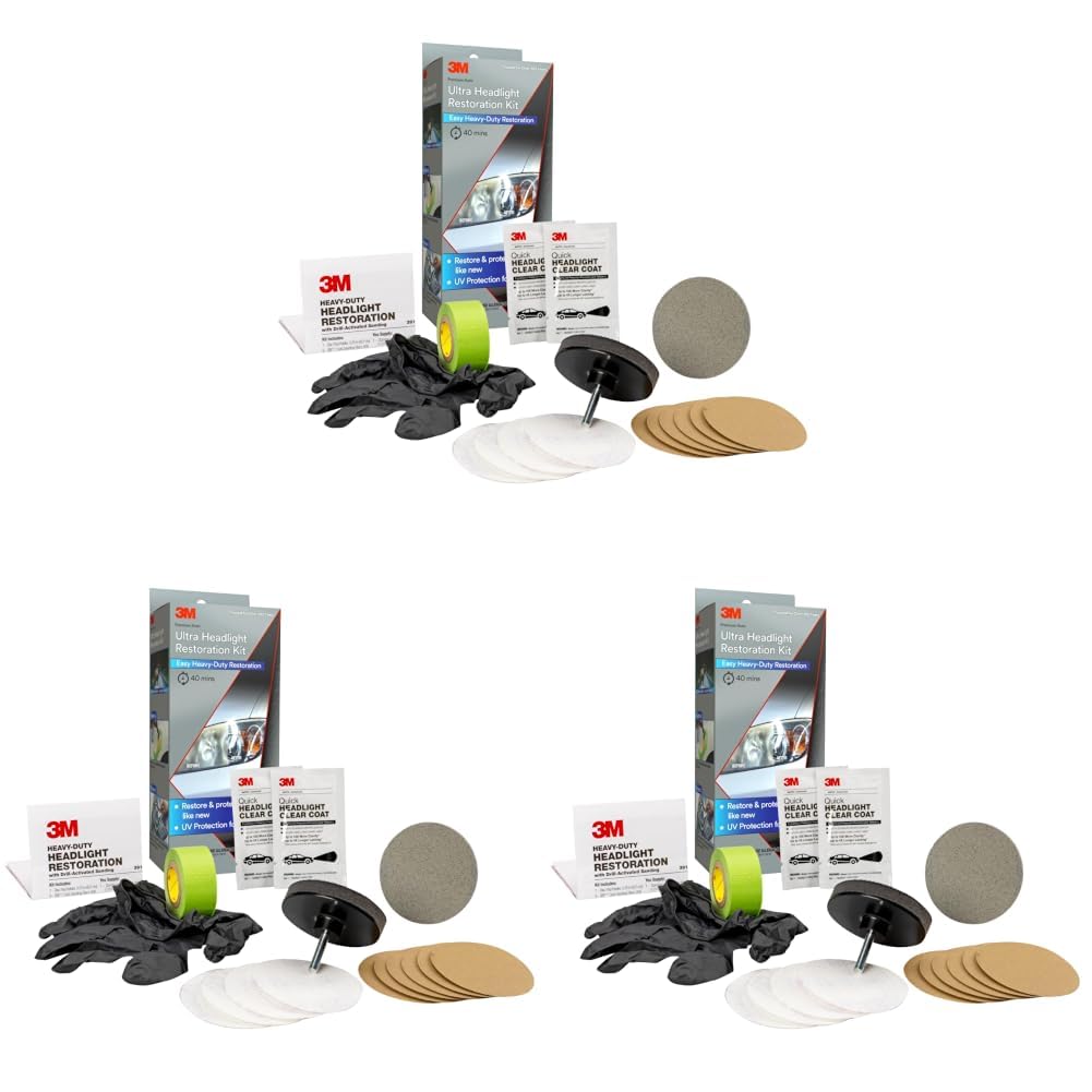 3M Ultra Headlight Restoration Kit, Contains Masking Tape, Light Sanding Discs, Wax Protectant and More, Use on Plastic Lenses Headlights, Taillights and More, Easy Heavy-Duty Restoration (39195) Jansha Store