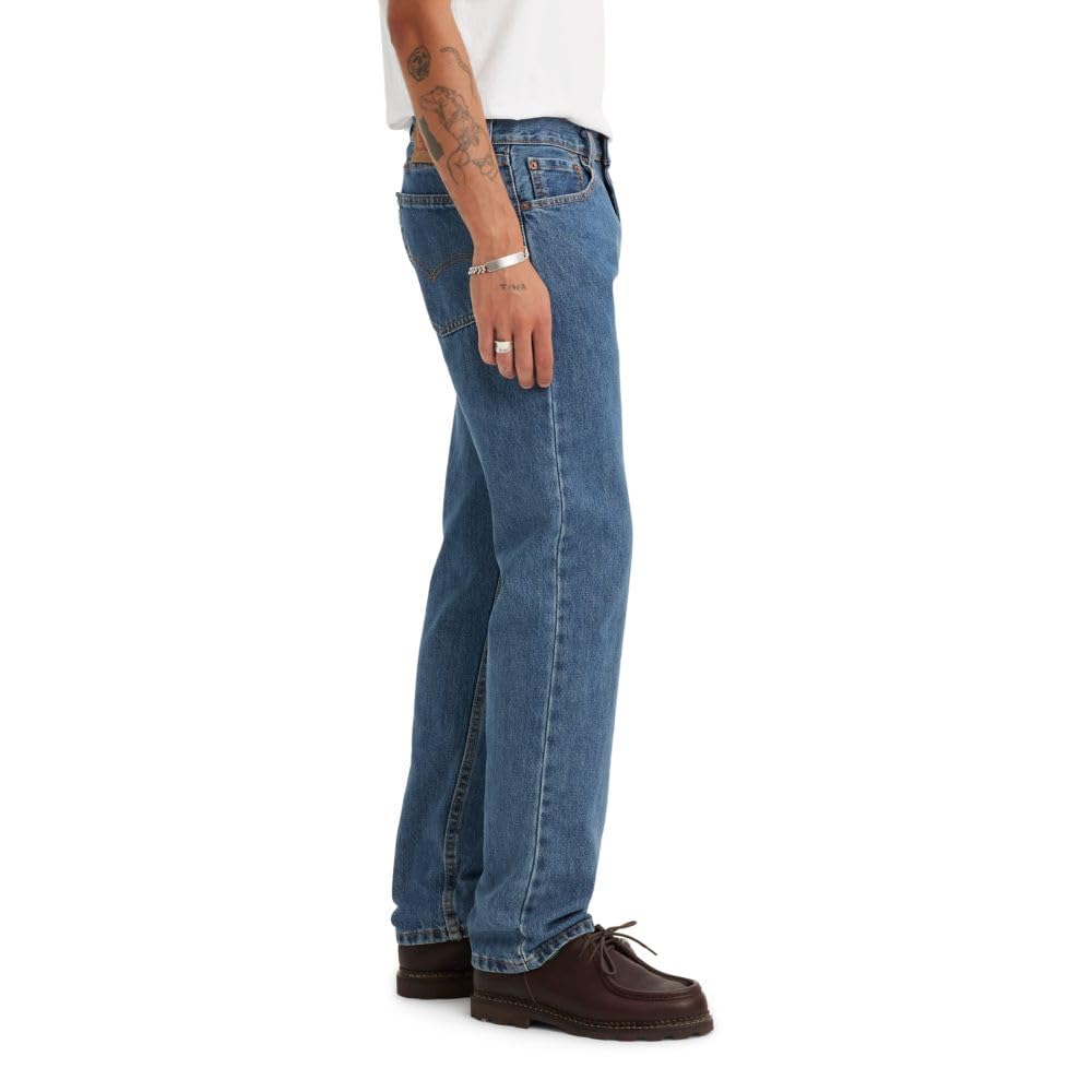 Men's 505 regular fit jeans in grey denim, detail shot of the button fly and waistband