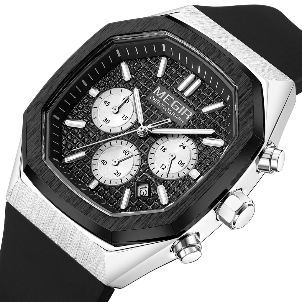 MEGIR Fashion Sport Military Watches for Men Luxury Quartz Wristwatch Silicone Strap Waterproof Date Clock 24-hour Reloj Hombre 2215-17