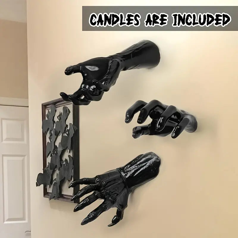 3-Pack Devil Hand Candle Holders with LED Tealights - Wall Decor-4