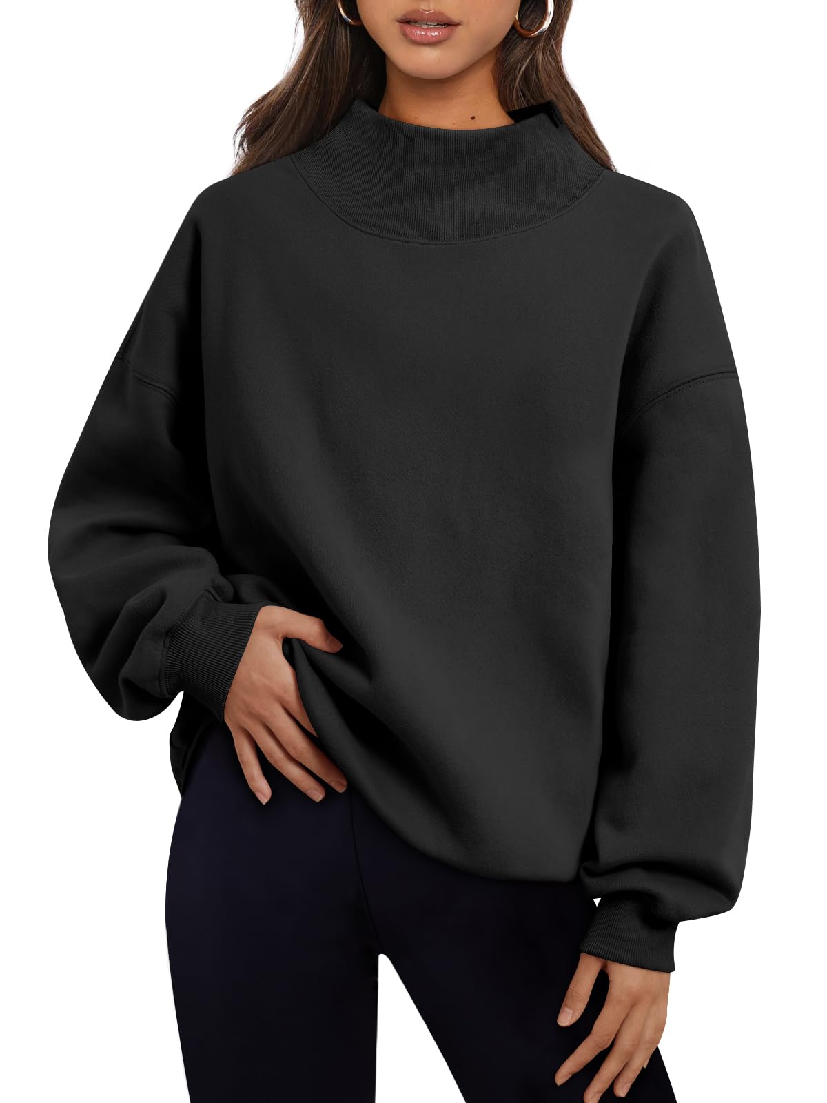 Trendy Queen Womens Mock Neck Sweatshirts Oversized Pullover Fall Outfits Jansha Store