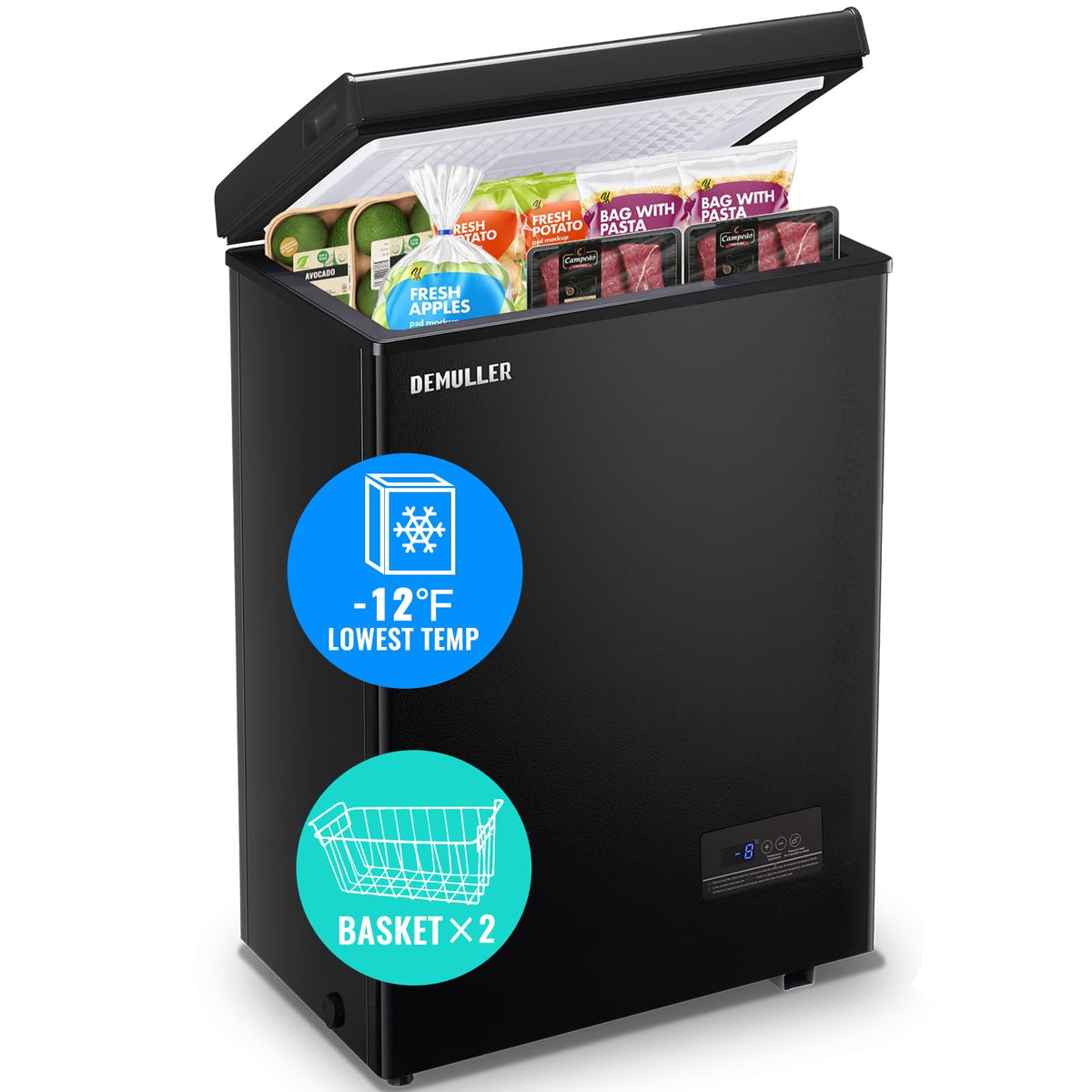DEMULLER Chest Freezer 4.0 CU. FT Ultra-low Temperature Deep Freezers (Down to -12 ℉) with TWO Removable Baskets Accurate Display of Cabinet Temp Freestanding Black Jansha Store