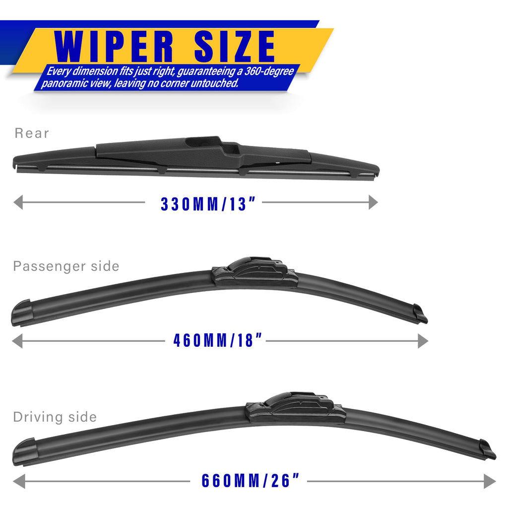 3 Wipers Fits Subaru Forester 2012-2018 Outback 2015-2019 Wiper Blades Jansha Store