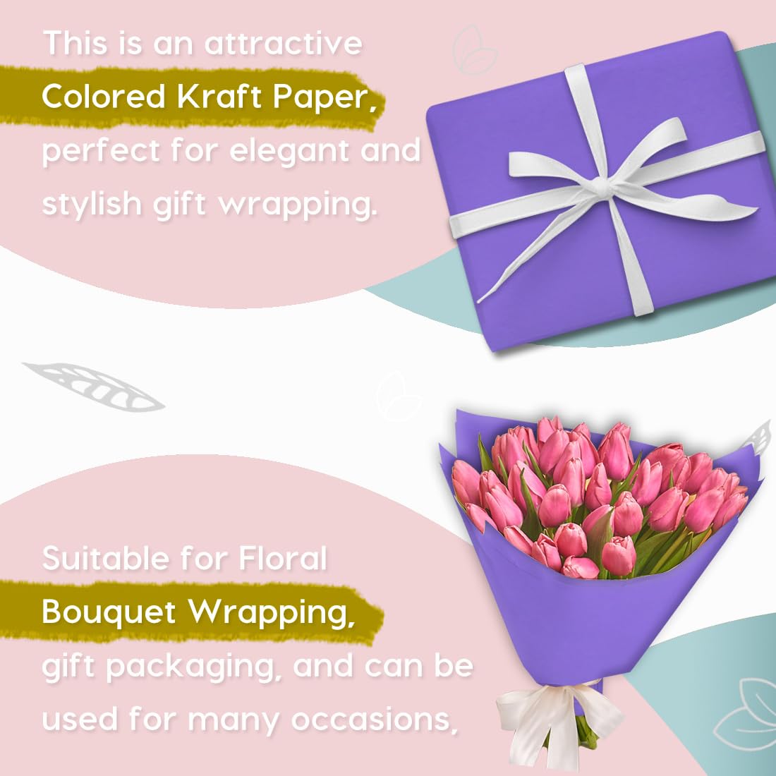 SMART&CASUAL 36" x 1,500" (125') Brown Kraft Craft Paper Roll for Gift Wrapping Bulletin Board Bouquet Flower Art Packing Parcel Table Covering 70GSM 50LB (Brown, 36" x 125') Jansha Store