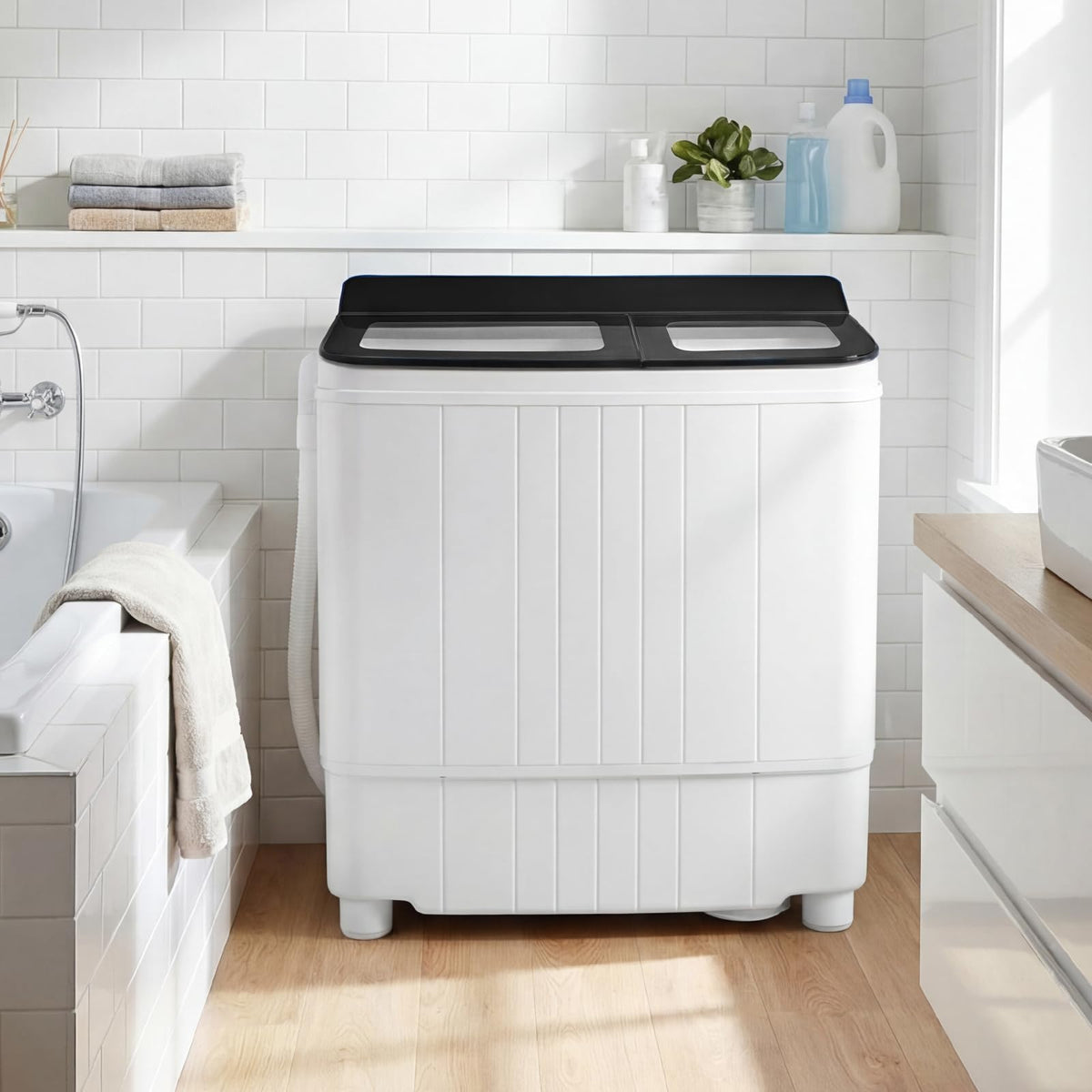 COSTWAY 26Lbs Portable Washing Machine with Built-in Drain Pump, Blue Jansha Store
