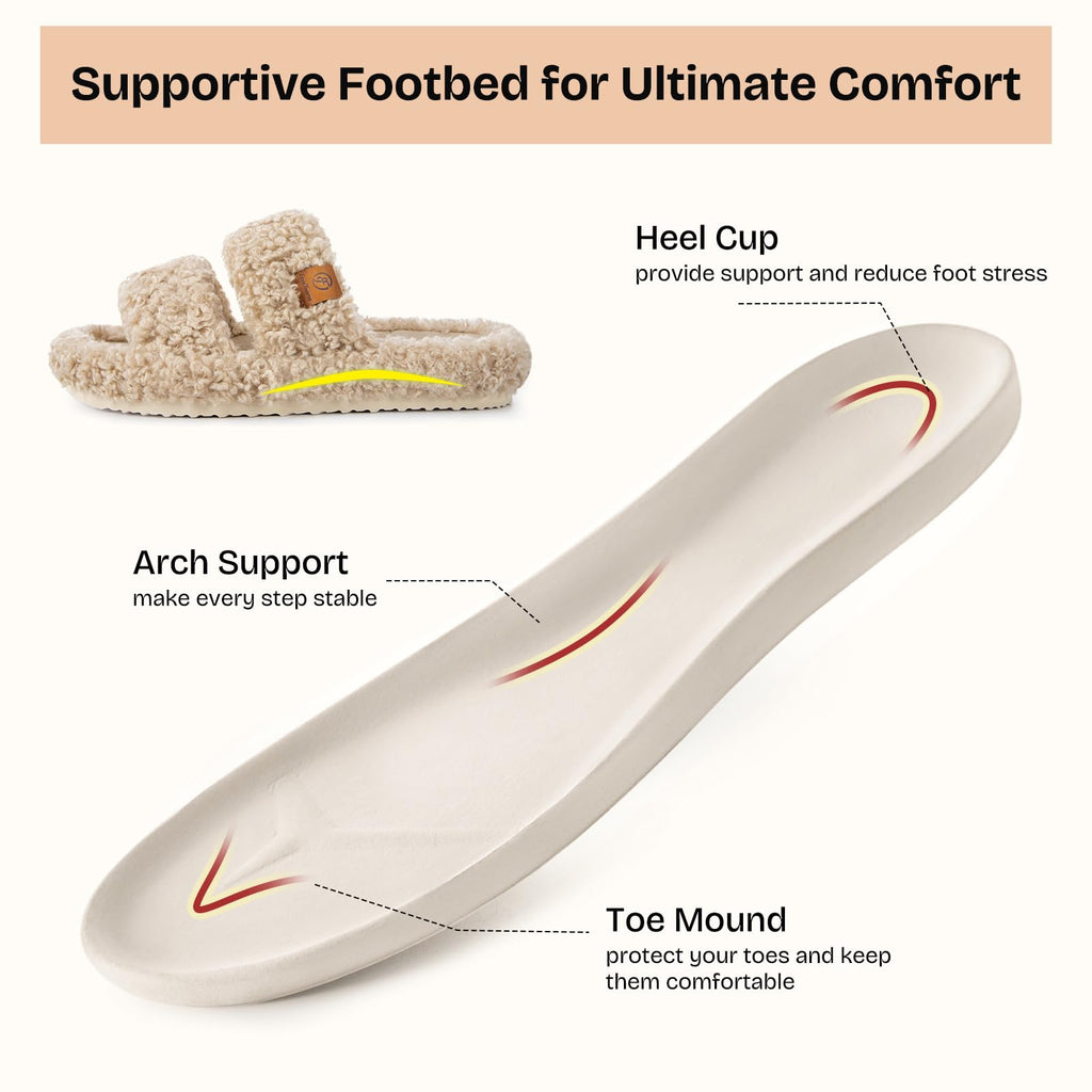 Open-toe slipper shown on foot for a relaxed indoor fit