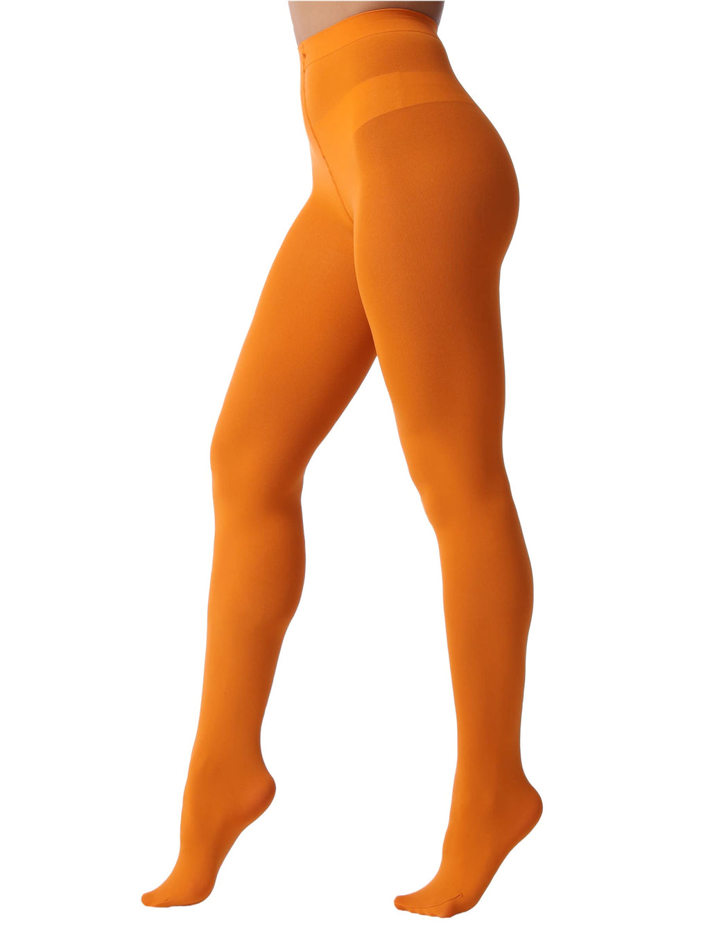 Flat lay of black opaque tights with the waistband visible