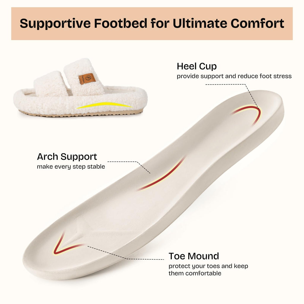 Women's open-toe slippers viewed from the back, showing the heel and slip-on design