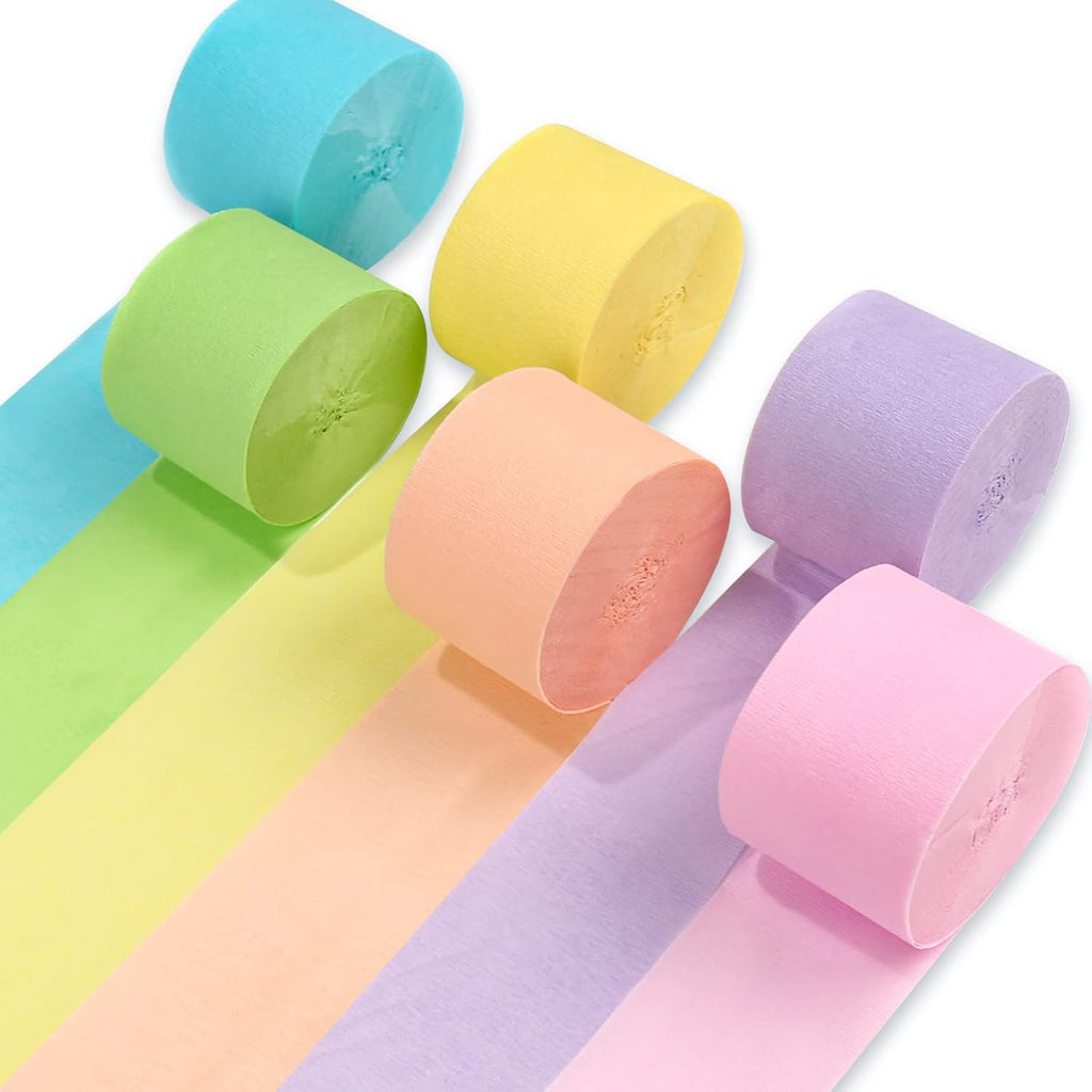 PartyWoo Pastel Crepe Paper Streamers 6 Rolls 492 FT Streamers Jansha Store