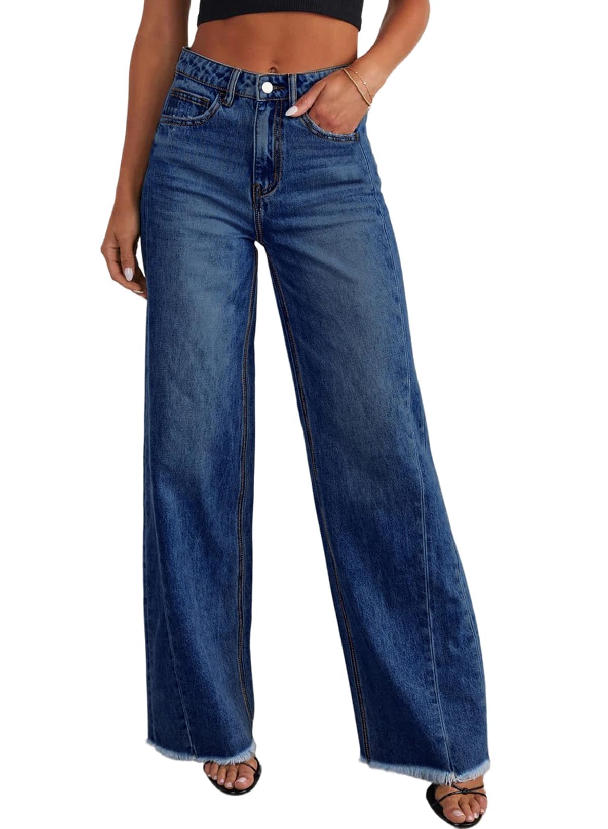Sidefeel Women's Wide Leg Jeans High Waisted Stretchy Denim Pants Jansha Store