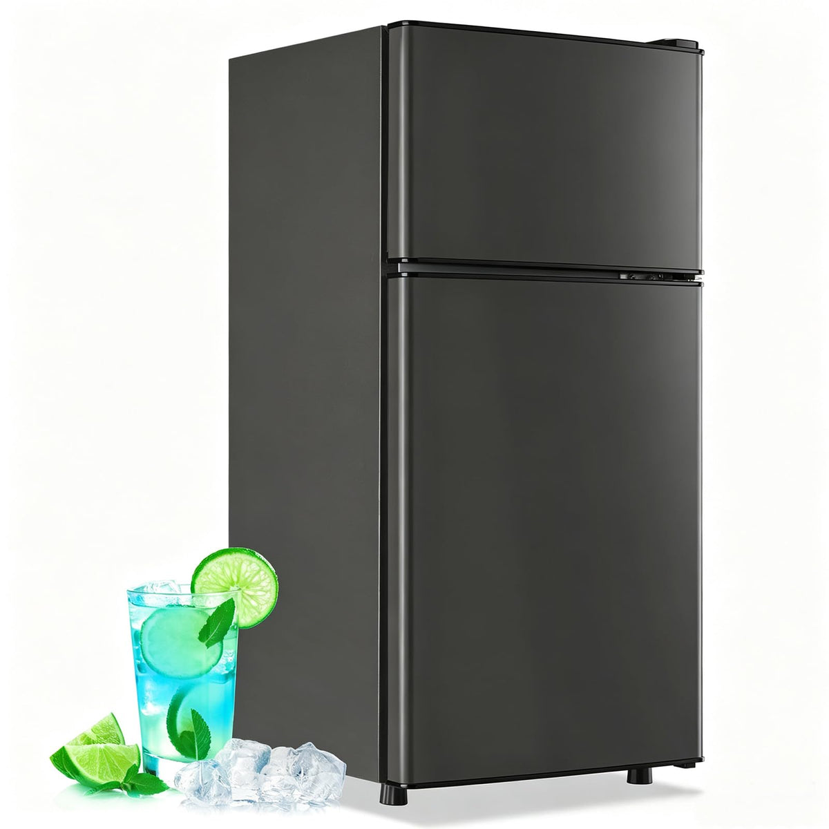 DEMULLER 45L Personal Double‑Door Mini Fridge With Freezer, Black Jansha Store