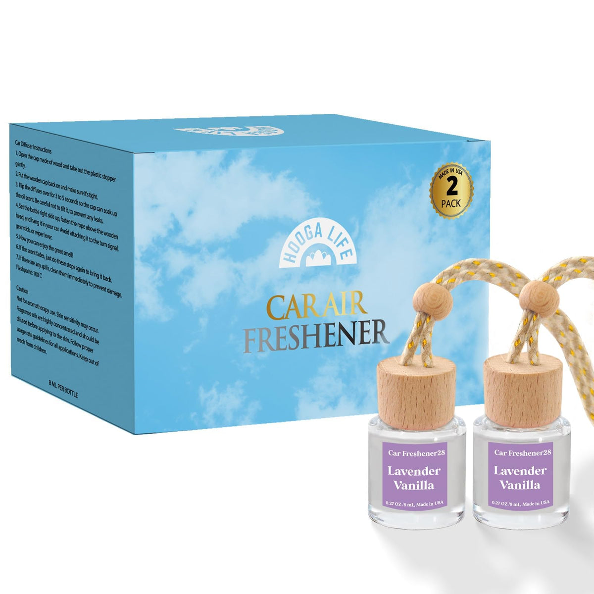 HoogaLife Car Air Freshener Diffuser 2 Pack Hanging Air Freshener Diffuser - Vanilla Cream Fragrance Oil Air D iffuser for Car, 45+ days Long Lasting Fragrance Made in USA C ar Air Fresheners (V54) Jansha Store