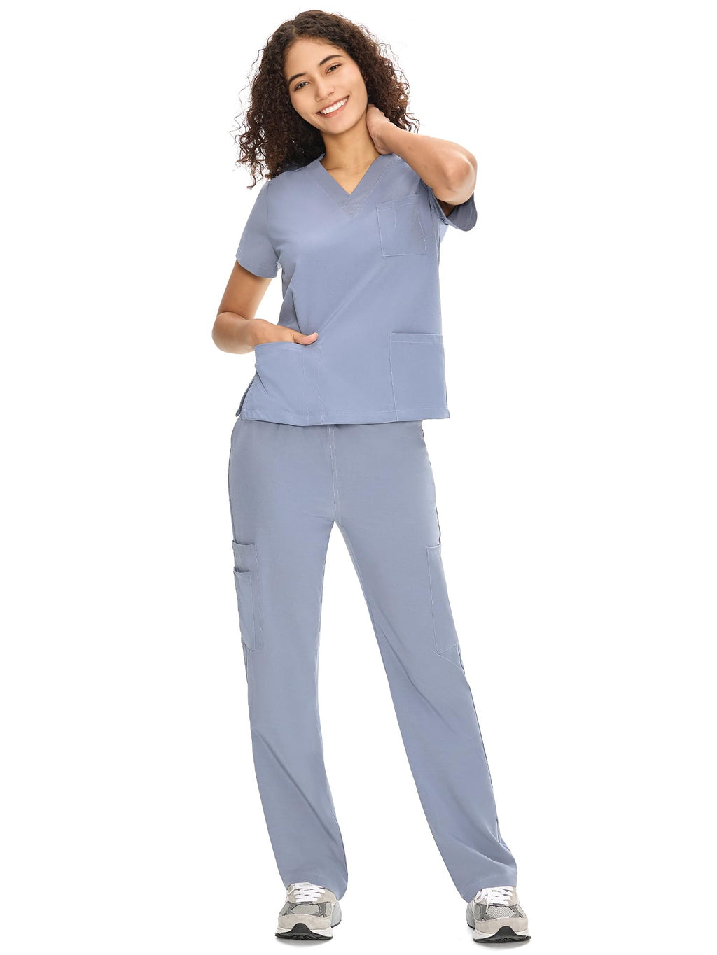 COZYFIT Scrubs for Women Set - V-Neck & Straight Leg Pants with 9 Pockets Jansha Store