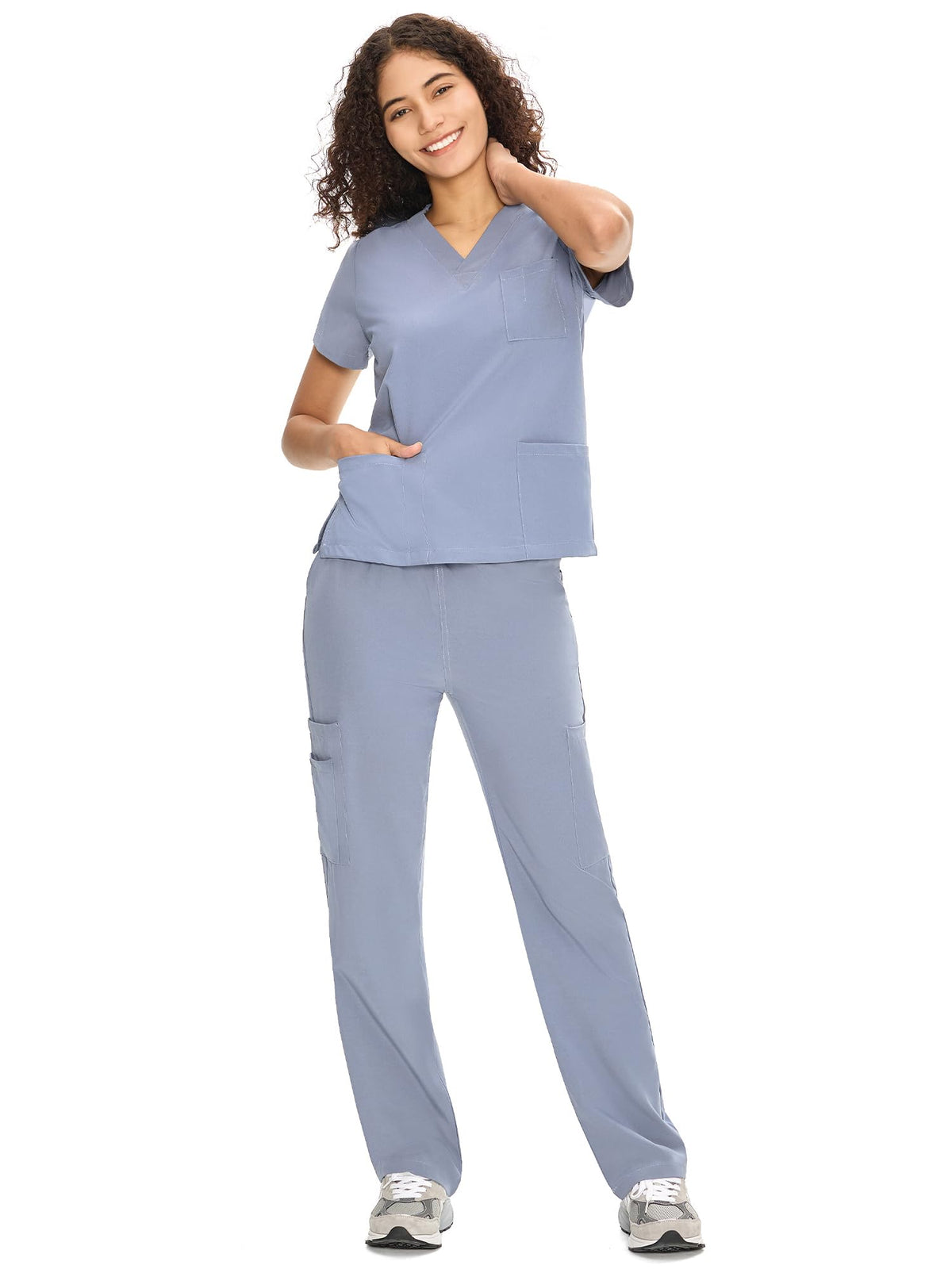 COZYFIT Scrubs for Women Set - V-Neck & Straight Leg Pants with 9 Pockets Jansha Store