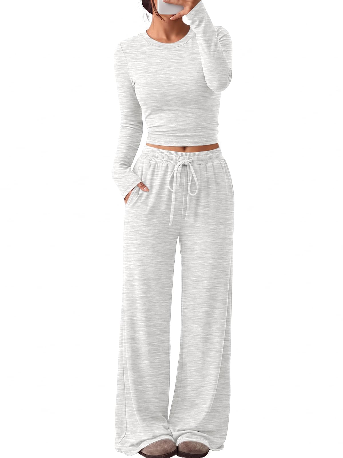 Model turning in the lounge set, showing side and back fit