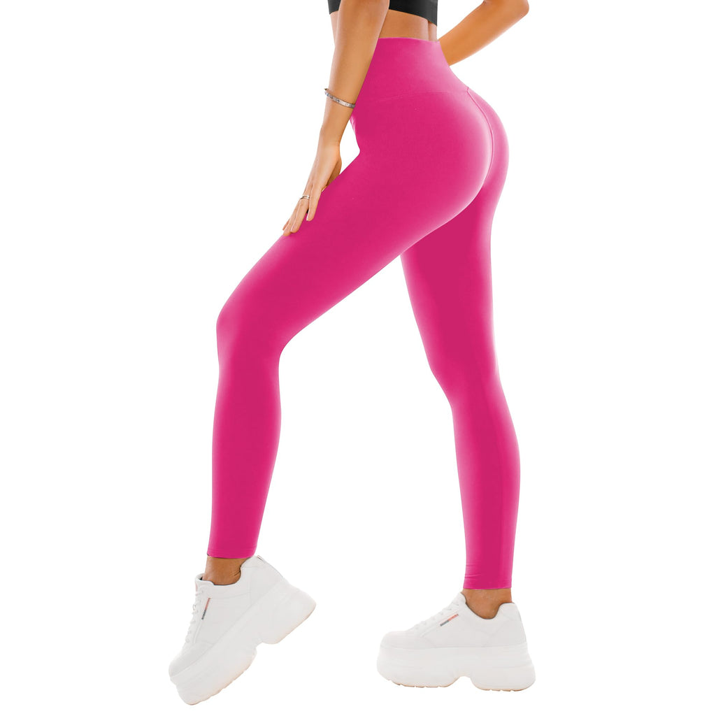 Model in high waisted leggings standing in a relaxed pose, showing the full-length fit
