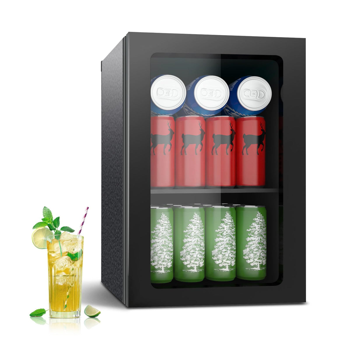 DOGHLY 1.7 Cu.ft Mini Fridge Glass Door, 72 Cans Beverage Refrigerator Jansha Store