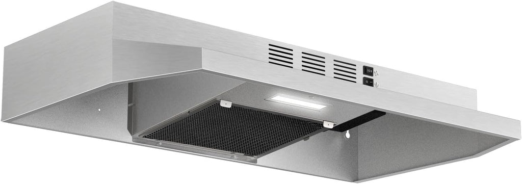 Range Hood 30 inch Under Cabinet, Stainless Steel Kitchen Vent Hood 280CFM, Built-in Kitchen Stove Hood w/Rocker Button Control, Ducted/Ductless Convertible Duct, 2 Speeds Fan, Bright LED Light Jansha Store