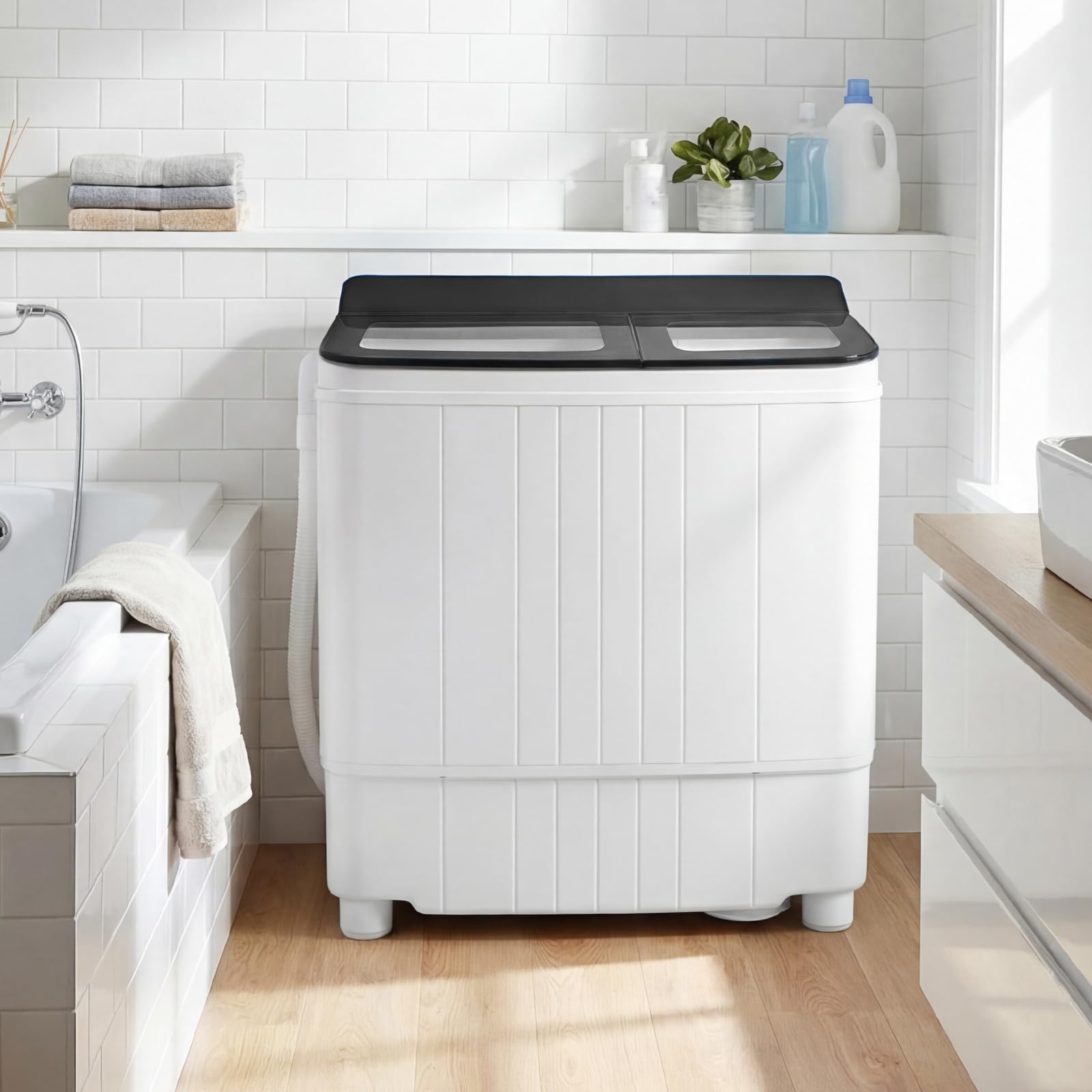 COSTWAY 26Lbs Portable Washing Machine with Built-in Drain Pump, Blue Jansha Store