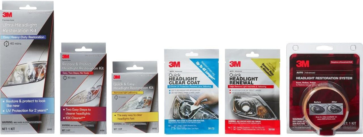 3M Ultra Headlight Restoration Kit, Contains Masking Tape, Light Sanding Discs, Wax Protectant and More, Use on Plastic Lenses Headlights, Taillights and More, Easy Heavy-Duty Restoration (39195) Jansha Store