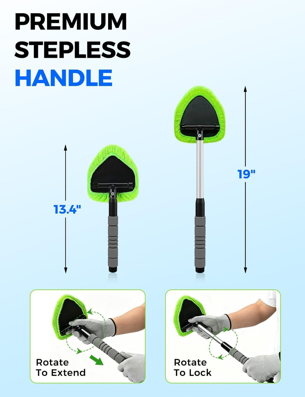 XINDELL Interior Windshield Cleaner Tool – Car Interior Window Cleaning Kit with Extendable Handle & 4 Microfiber Pads, Auto Wiper Inside Compact Windshield Brush for Car & Home Windows Jansha Store