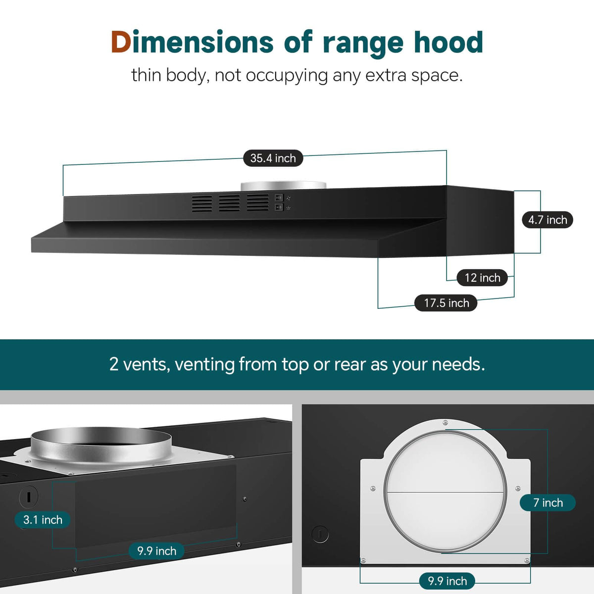 SNDOAS Range Hood 30 inch Under Cabinet, Ducted/Ductless Convertible Kitchen Hood, Stainless Steel Vent Hood with LED Light,Under Cabinet Hood with 2 Speed Exhaust Fan,Black Jansha Store
