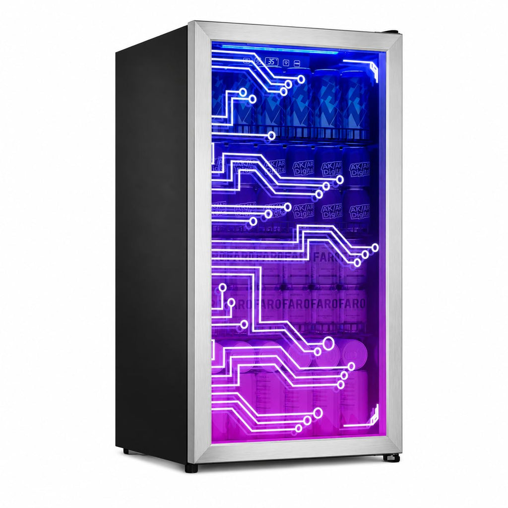 3.2 Cuft Beverage Fridge, 128 Can Mini Fridge, Glass Door, 35–65°F, Black Jansha Store