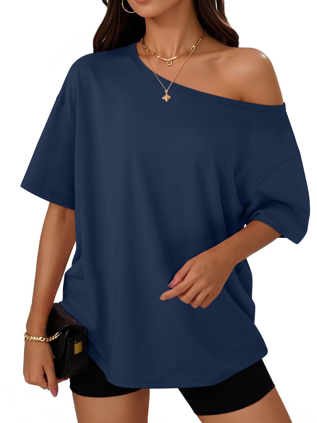 Trendy Queen Womens Off the Shoulder Tops Oversized Summer T-Shirts 2026 Jansha Store