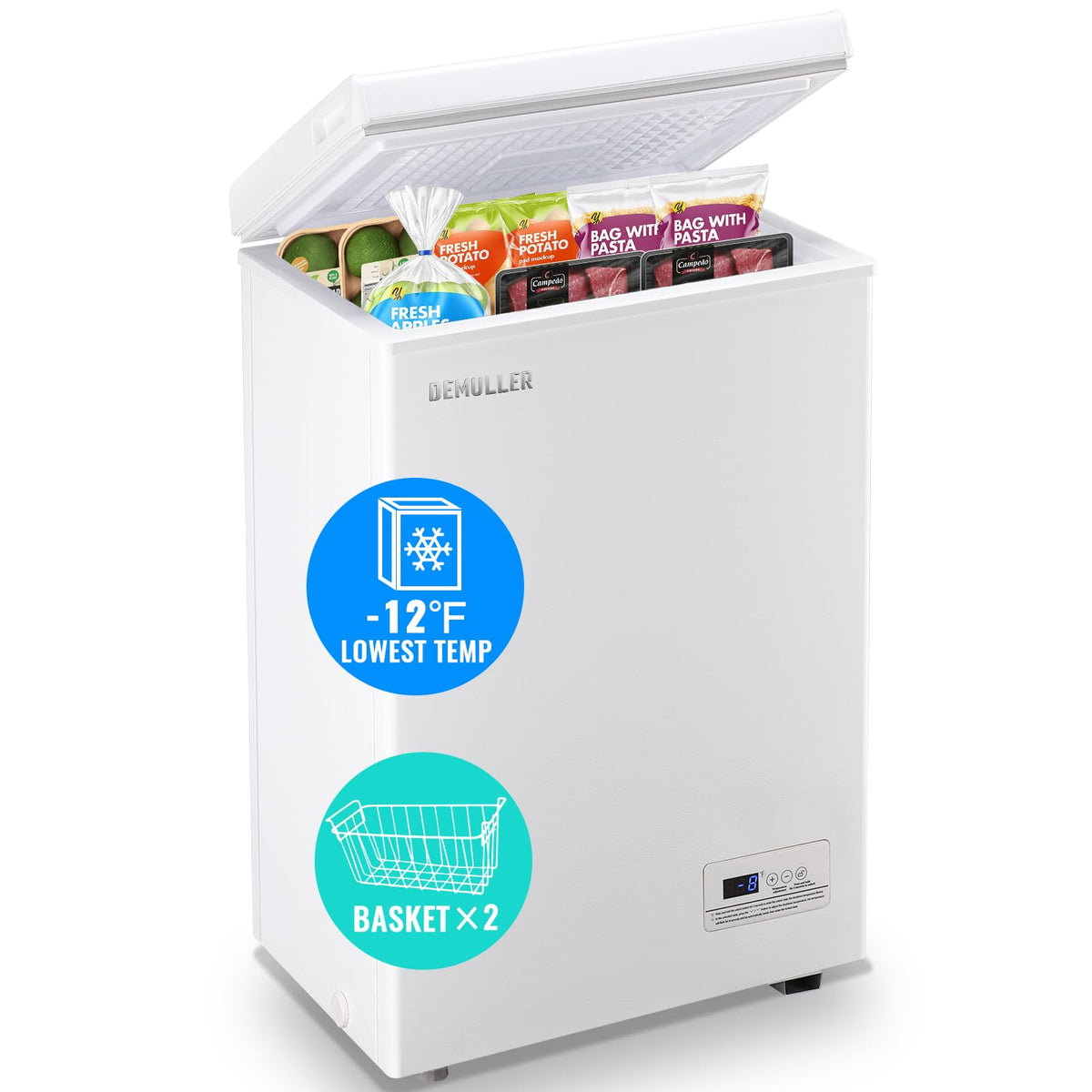 DEMULLER Chest Freezer 4.0 CU. FT Ultra-low Temperature Deep Freezers (Down to -12 ℉) with TWO Removable Baskets Accurate Display of Cabinet Temp Freestanding Black Jansha Store