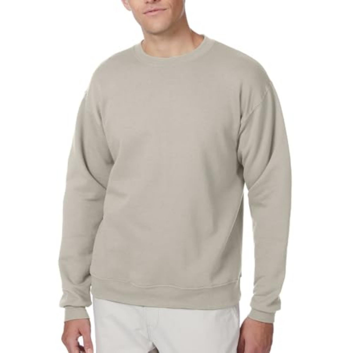 Men's crewneck fleece sweatshirt shown in a second color, front view